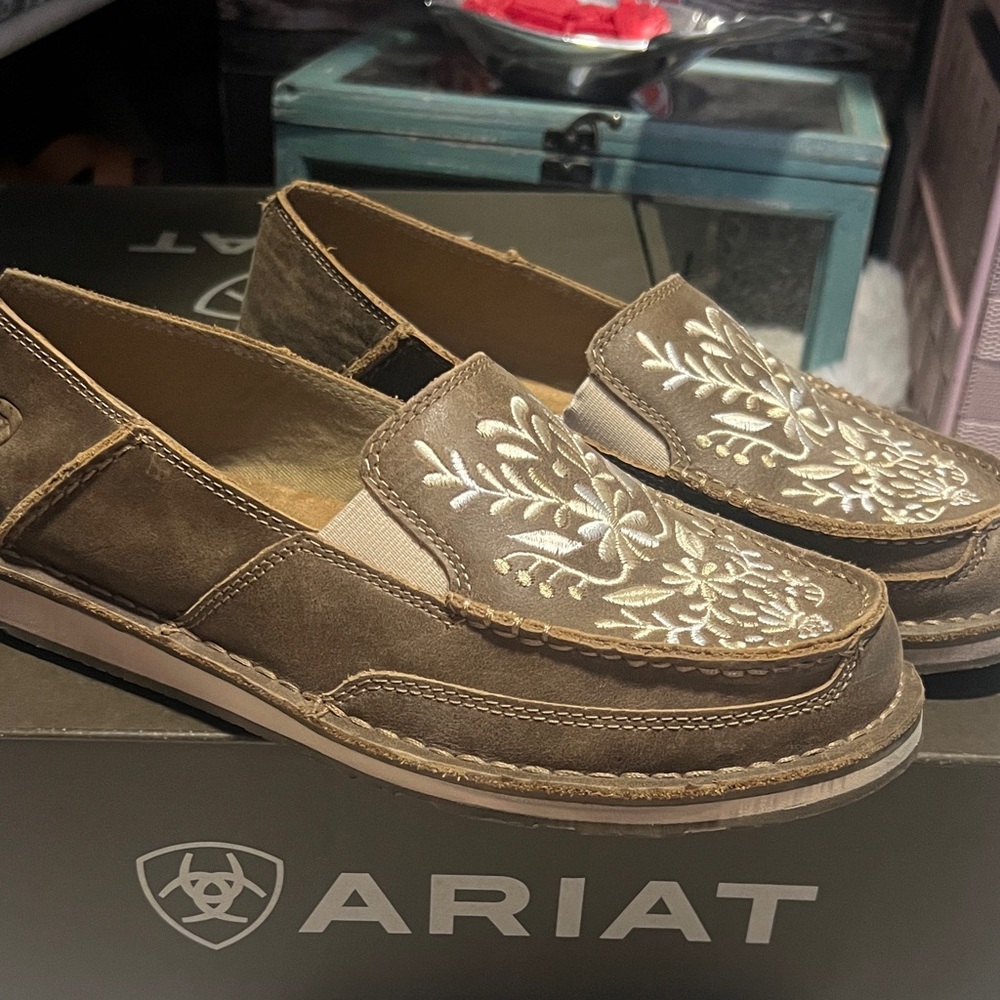 Ariat Tan Embroidered Loafers